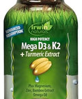 Irwin Naturals High Potency Mega D3 & K2 + Turmeric Extract 60 Liquid Softgels Healthy Bones & Immune Function