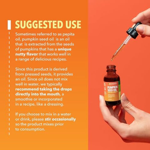 Pumpkin Seed Oil - USDA Organic - Cold Pressed for Hair, Prostate, and Hormone Support - 2 Month Supply - Liquid Drops for Men and Women - Vegan, Non-GMO, and Gluten Free - Unflavored, 1 Fl Oz