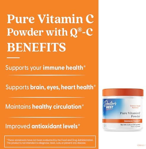 DoctorS Best Vitamin C Powder With QC Healthy Immune System Brain Eyes Heart And Circulation Joints Sourced From Scotland 250G 8.8 Ounce