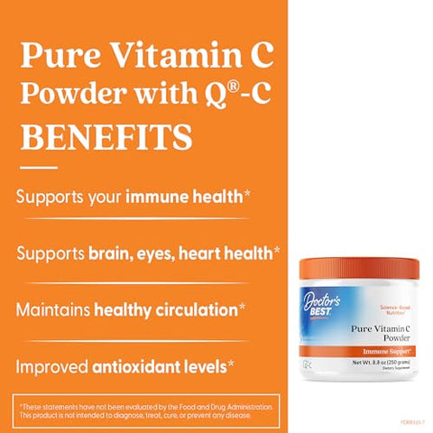 Doctor'S Best Vitamin C Powder With Q-C Healthy Immune System Brain Eyes Heart And Circulation Joints Sourced From Scotland 250G 8.8 Ounce