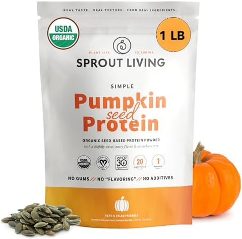 Sprout Living Organic Pumpkin Seed Protein Powder Unflavored 20 Grams Of Plant Based Protein Powder Without Artificial Sweeteners Non Dairy Nongmo Vegan Gluten (1 Pound 15 Servings)
