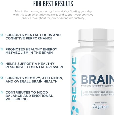 Revive Md Brain Supplements For Memory & Focus Brain Plus - Stimulant Nootropic Supplement For Cognitive Health With Niacin Vitamin B6 & B12 Acetyl-L-Carnitine Hcl & Alpha-Gpc- 150 Capsules