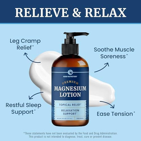 Nobi Nutrition Magnesium Lotion Relieves Muscle Cramps & Soreness Relaxation & Calming Support Topical Magnesium Cream For Leg Cramps Maximum Absorption Soothing Rub With Shea Butter 8 Oz