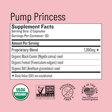 Legendairy Milk Pump Princess Lactation Supplement - Breastfeeding Supplements For Milk Supply Increase And Milkflow - Organic Black Cumin Fennel And Dill Seeds Fenugreek Free 60 Capsules