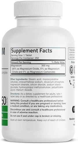 Bronson Triple Magnesium Complex Maximum Coverage 300mg NonGMO Formula 250 Tablets