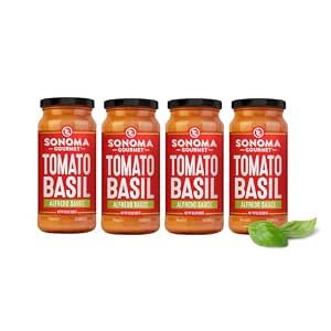 Sonoma Gourmet Tomato Basil Alfredo Pasta Sauce, Made with Real Cream, Fresh Tomato & Basil, No Sugar Added, No Seed Oils, 15.5 oz Jars (Pack of 4)