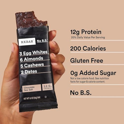 RXBAR Protein Bars, Chocolate Sea Salt, 24 Count Simple Ingredient Snack Bars