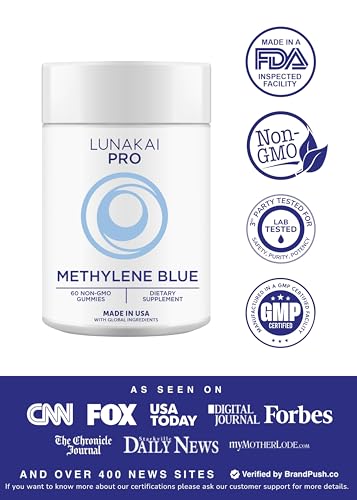 Lunakai Pro Usa Made Methylene Blue Gummies 20Mg With Coq10 & Vitamin C Usp & Pharmaceutical Grade Daily Nootropic For Brain Focus Cognitive Support & Energy Non-Gmo 60Ct