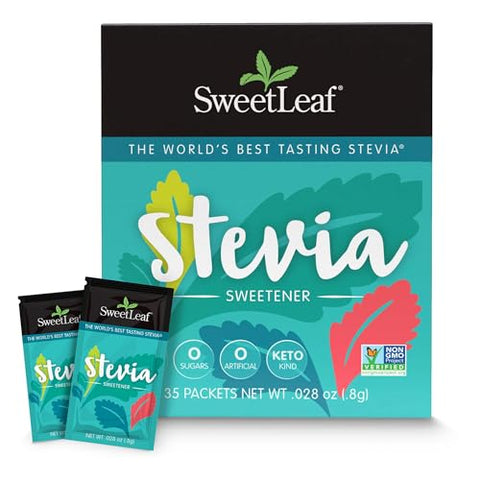 SweetLeaf Stevia Powder Packets Zero Calorie Sweetener with Stevia Leaf Extract No Artificial Sweetener Additive Sugar Free Keto Friendly Non GMO Gluten Free 35 Packets (Pack of 1)