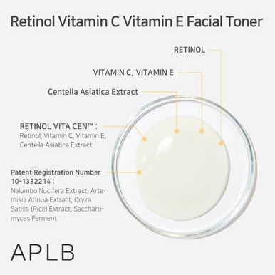 APLB Retinol Vitamin C Vitamin E Facial Toner Retinol VITA CEN 12.0% 5.41 FL.OZ/Korean Skincare Replenishing Moisture Revitalize for Gentle and Improve Skin Texture Through Retinol