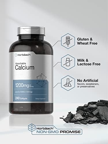 Horbaach Calcium 1200 mg with Vitamin D3 240 Softgels 5000 IU Vitamin D3 Absorbable Calcium Supplement for Women and Men NonGMO Gluten Free