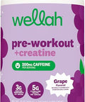 Wellah Pre-Workout Creatine Powder (30 Servings) Grape - 200Mg Caffeine 3G Creatine Monohydrate 5G Citrulline Malate Pre-Workout With Creatine Supplement