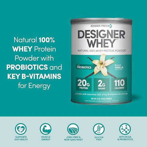 Designer Wellness Whey Natural Whey Protein Powder With Probiotics Fiber And Key Bvitamins For Energy Gluten French Vanilla 12Oz
