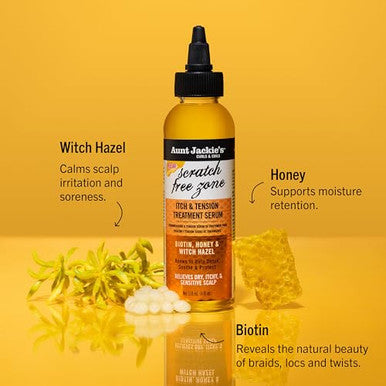 Aunt Jackie'S Braid + Twist Collection Scratch Zone Itch & Tension Treatment Serum Relieve Dry Itchy Scalp With Witch Hazel Biotin And Honey 4 Fl Oz