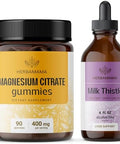 Herbamama Magnesium And Milk Thistle Kit - Bundle Of 400 Mg Magnesium Citrate Gummies & Milk Thistle Liquid Drops 4 Fl Oz - Vegan Non Gmo Gelatin & Alcohol- - 2 Pack