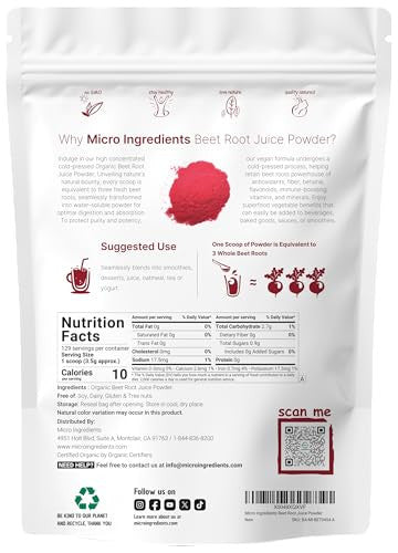 Micro Ingredients Organic Beet Root Juice Powder 1 Pound Cold Pressed Water Soluble High Concentrated Raw Beet Supplement Superfood Drink Mix Non-Gmo Vegan Friendly Plant Based