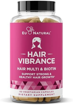 Eu Natural Vibrance Hair Growth Vitamins For Women Grow Hair Faster, Healthier, And Stronger With Potent Multiblend Of Biotin & Optimsm Supports Thicker, Shinier Hair & Regrowth 60 Vegetarian Soft Capsules