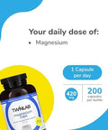 Twinlab Magnesium Caps - For Stress Relief 420 Mg 200 Count 1 Pack & Reserveage Beauty Resveratrol 250 Mg Paleo Keto 120 Capsules