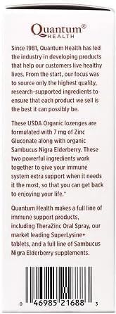 Quantum Health TheraZinc USDA Organic Zinc Lozenges Eldertry Raspberry Immune Support Formulated with Zinc Gluconate Fast Relief No Aftertaste 25 Count Pack of 1