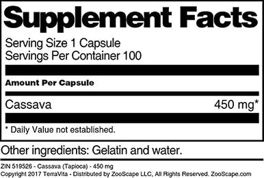 Terravita Cassava (Tapioca) - 450 Mg (100 Capsules, Zin: 519526)