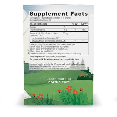 Nordic Naturals Baby S Nordic Flora Probiotic Powder Unflavored - 30 Packets - 4 Billion Cfu - Digestive Health & Immune Support For Babies & Toddlers (6 Months To 3 Years) 30 Servings