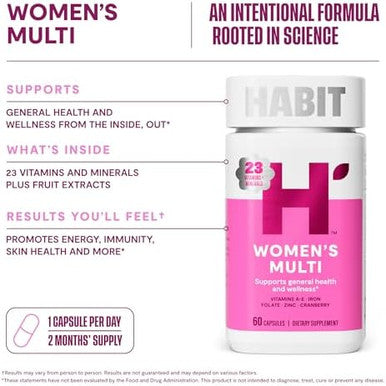 Habit Womens Multi Supplement 2 Pack (120 Capsules) - Look, Supports General Health & Wellness, 23 Essential Vitamins And Minerals, Fruit Extracts, Folate, Iron, B12, Biotin, Non-Gmo
