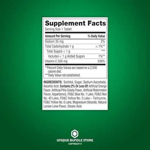 Vitamin C 500mg Tropical Fruit Flavor 200 Count Tablets Chewable Vitamin C Dietary Supplement + 7 Day Pill Organizer Included (Pack of 2)