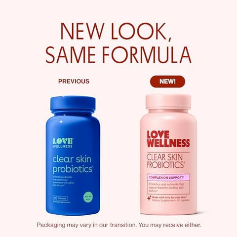 Love Wellness Clear Skin Probiotic Clear Up Hormonal Acne Pimples Redness & Pore Minimizer Skin Care With Zinc Bifidobacterium Longum & Chaste Tree Fruit Extract Acne Treatment 30 Count