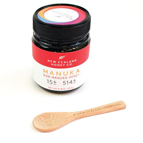 New Zealand Honey Co. Raw Manuka Honey UMF 20+ | MGO 829+ 4.4oz, UMF Certified & Bamboo Spoon 12cm
