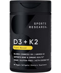 Sports Research Vitamin D3 K2 W/Coconut Oil - Vegan Vitamin D 2500Iu (62.5Mcg) & Mk7 Vitamin K 100Mcg For Bone & Immune Support - Vegan Certified Non-Gmo Soy Free 60 Softgels