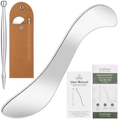 Eraeleph 2 In 1 Acupressure Pen And Scraper Set Stainless Steel Muscle Scraper Tool Body Gua Sha Tool For Physical Therapy Deep Tissue Massage Myofascial Release Tool