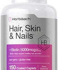 Horbaach Hair Skin and Nails Vitamins 150 Caplets with Biotin and Collagen Supplement for Women and Men NonGMO Gluten Free