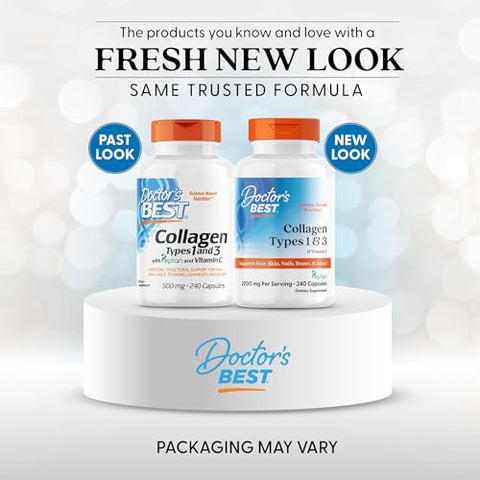 Doctor'S Best Collagen Peptides Types 1 & 3 - Collagen Supplement For Women & Men Supports Hair Skin Nails & Joint Health Includes 30 Mg Vitamin C & 2 G Protein Per Serving Non Gmo 240 Capsules