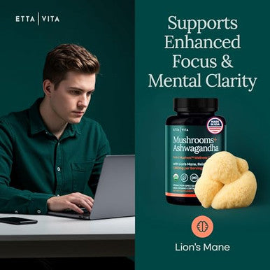 Etta Vita Usda Organic Lions Mane Supplement Capsules With Ashwagandha Chaga Reishi