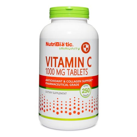NutriBiotic Vitamin C 1000 Mg Tablets Essential Immune and Antioxidant Collagen Support Supplement Pharmaceutical Grade LAscorbic Acid Vegan NonGMO and Gluten 250 Count
