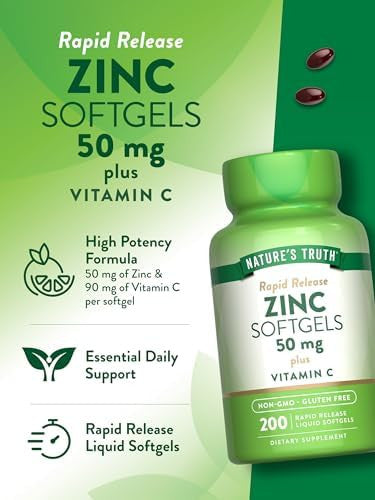 Nature'S Truth Zinc 50Mg With Vitamin C 200 Liquid Softgels Non-Gmo & Gluten Supplement