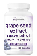 Micro Ingredients Grape Seed Extract 240 Capsules 3-In-1 Antioxidant Blend With Resveratrol & Red Wine Extracts Max Strength Polyphenols Supplement Non-Gmo