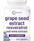 Micro Ingredients Grape Seed Extract 240 Capsules 3-In-1 Antioxidant Blend With Resveratrol & Red Wine Extracts Max Strength Polyphenols Supplement Non-Gmo