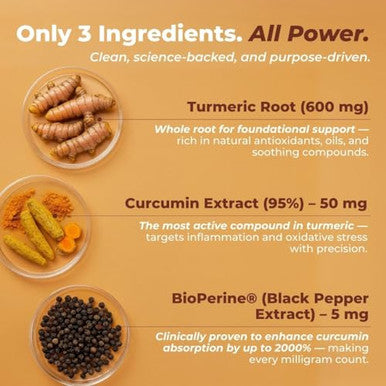 Vital Turmeric Curcumin Supplement 1310 Mg Blend With 95% Curcuminoids & Curcumin With Black Pepper Joint Brain Immune & Anti-Aging Support Non-Gmo Gluten-Free 30 Day Supply