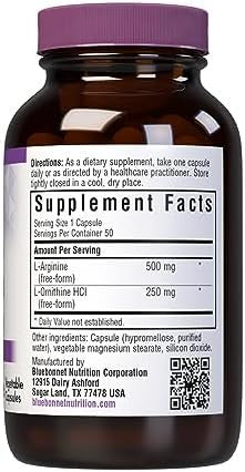 Bluebonnet Nutrition Larginine 500Mg/Lorinithine 250Mg Supports Protein Metabolism Soy Gluten Nongmo Kosher Vegan 50 Vegetable Capsules 50 Servings