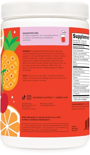 Wellah Pre-Workout Creatine Powder (30 Servings) Fruit Punch - 200Mg Caffeine 3G Creatine Monohydrate 5G Citrulline Malate Pre-Workout With Creatine Supplement