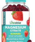Lifeable Magnesium Citrate Gummies Sugar Great Tasting Magnesium Supplement Gummies For Adults Vegan Non Gmo Magnesium Gummy For Men & Women For Muscle Relaxation 60 Count