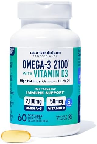 Oceanblue Professional Fish Oil With Vitamin D3 Triple Strength 2100Mg Omega3 Dpa Epa Dha Wild Caught Burpless Orange Flavor 90 Servings (180 Count)