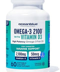 Oceanblue Professional Omega3 2100 With Vitamin D3 " 120 Ct " Triple Strength Burpless Fish Oil Supplement With Highpotency Epa Dha Dpa And Vitamin D3 " Wildcaught " Orange Flavor (60 Servings)