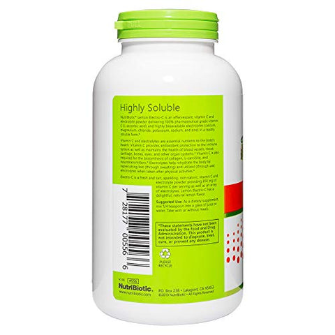 NutriBiotic Lemon ElectroC Vitamin C and Electrolyte Powder 850 Mg Vitamin C Per Serving Effervescent Electrolyte Recharge Buffered and Highly Soluble of Calories Gluten and NonGMO 16 OZ