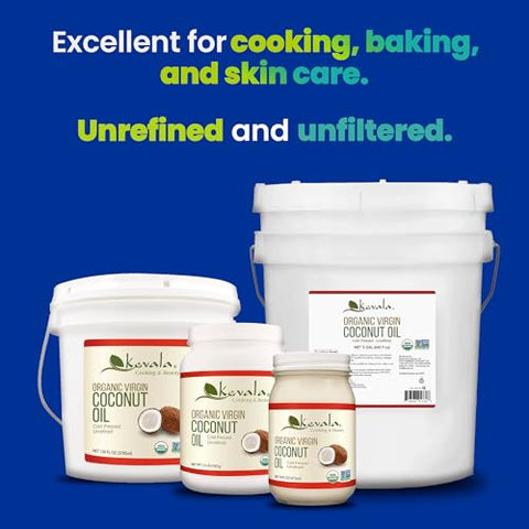 Kevala Organic Coconut Oil - Oil with a Fresh Coconut Scent Perfect for Both Cooking and Skincare, Complements Recipes from Many Cultures, Smooth and Delicate in Body Massages, 3.5 lb, 56oz