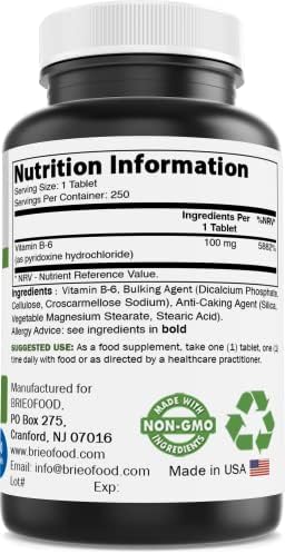 Brieofood Vitamin B6 100 mg 250 Tablets