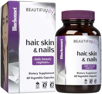 Bluebonnet Nutrition Beautiful Ally Hair Skin & Nails Hydrolyzed Collagen From Grass Fed Cows Collagen Peptides Type 1 & 3 Non Gmo Gluten Soy Milk Kosher 60 Vegetable Capsules