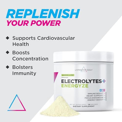 Livingood Daily Electrolytes Powder Electrolytes Hydration Powder With Vitamin C Taurine D Ribose & Fos Sugar Electrolyte Drink Mix Keto Gluten Lemon Lime Flavor 30 Servings
