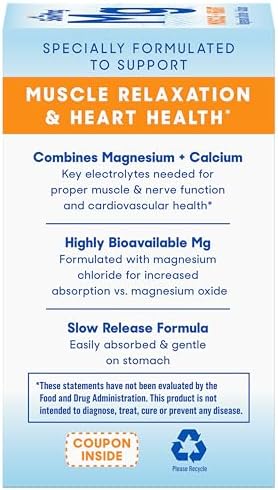 Slowmag Mg Muscle + Heart Supports Muscle Relaxation And Heart Health. Magnesium Chloride + Calcium SlowRelease Tablets Easy To Absorb And Gentle On The Stomach. 60 Count (Pack Of 2)